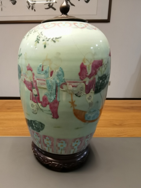 古玩陶瓷道光粉彩仕女嬰戲圖冬瓜罐拍賣，當前價格4800元