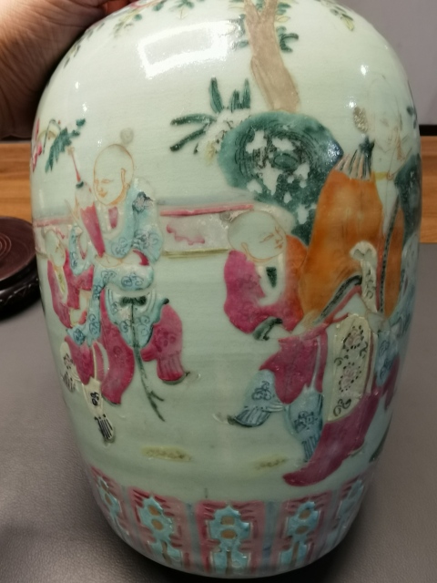 古玩陶瓷道光粉彩仕女嬰戲圖冬瓜罐拍賣，當前價格4800元