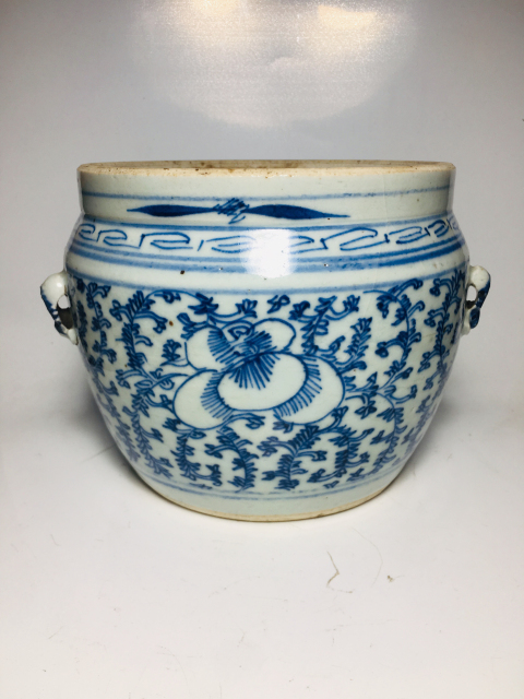 古玩陶瓷精美青花纏枝花卉紋四系粥罐拍賣,當前價格300元