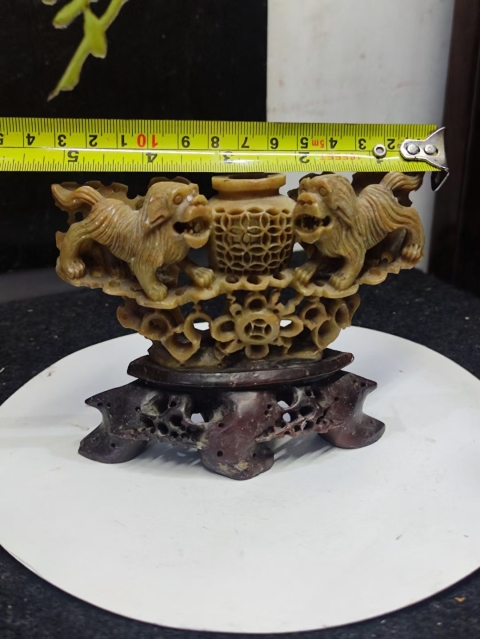 古玩雜項(特價)晚清民國青田石雕雙獅擺件拍賣,當前價格680元