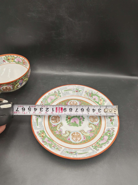 古玩陶瓷清末民初廣彩福壽紋杯碟拍賣,當前價格350元