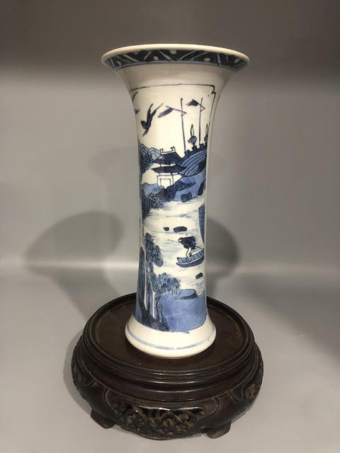 古玩陶瓷青花山水風景人物紋花觚拍賣，當前價格16800元
