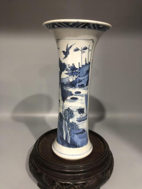古玩陶瓷青花山水風景人物紋花觚拍賣，當前價格16800元