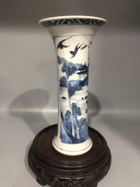 古玩陶瓷青花山水風景人物紋花觚拍賣，當前價格16800元