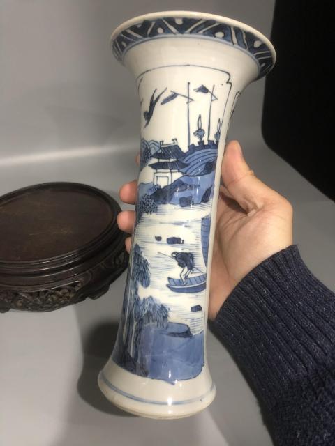 古玩陶瓷青花山水風景人物紋花觚拍賣，當前價格16800元