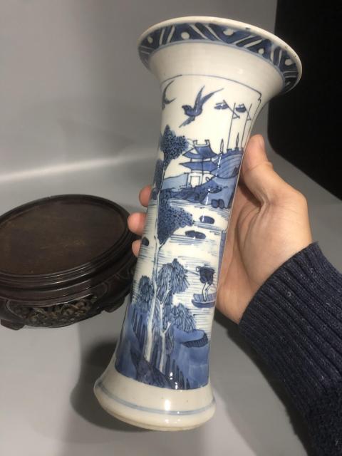 古玩陶瓷青花山水風景人物紋花觚拍賣，當前價格16800元