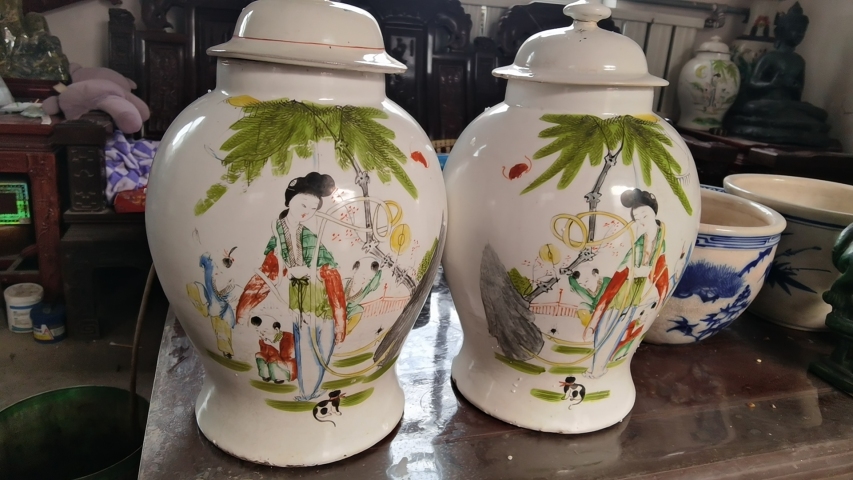 古玩陶瓷粉彩教子圖人物紋將軍罐拍賣,當(dāng)前價(jià)格8600元