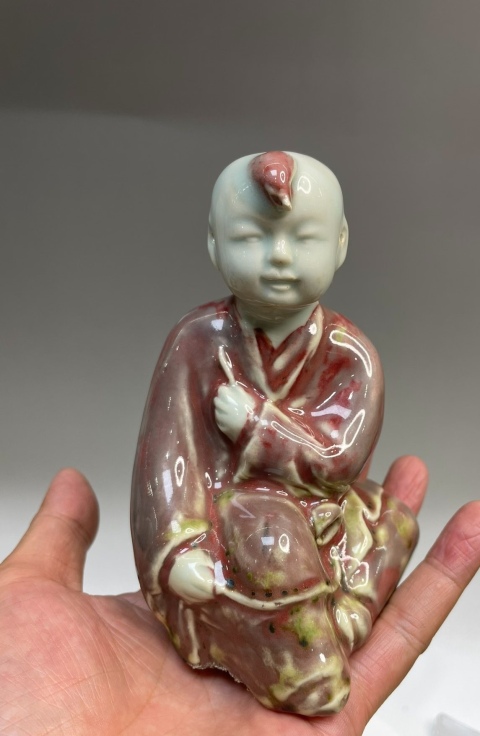 古玩陶瓷創匯紅釉童子擺件拍賣,當前價格6800元