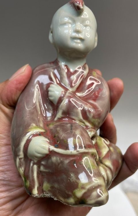 古玩陶瓷創匯紅釉童子擺件拍賣,當前價格6800元