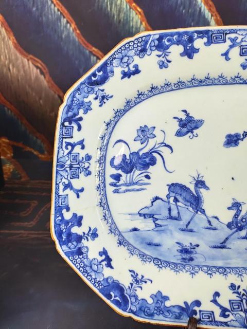 古玩陶瓷清乾隆青花松鹿圖八方大盤拍賣,當前價格2288元