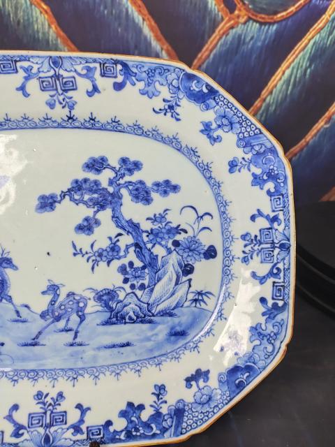古玩陶瓷清乾隆青花松鹿圖八方大盤拍賣,當前價格2288元