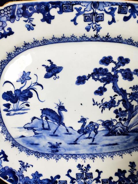 古玩陶瓷清乾隆青花松鹿圖八方大盤拍賣,當前價格2288元