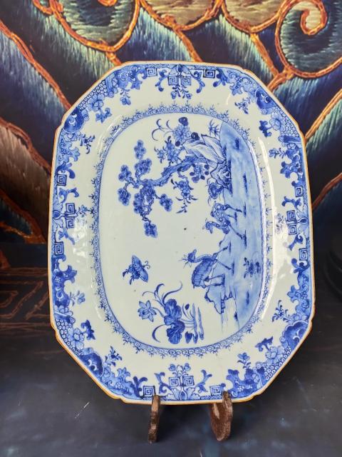 古玩陶瓷清乾隆青花松鹿圖八方大盤拍賣,當前價格2288元