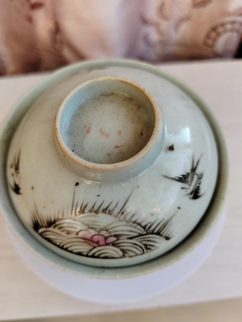 古玩陶瓷墨彩海水花鳥紋蓋碗拍賣,當前價格886元