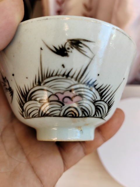 古玩陶瓷墨彩海水花鳥紋蓋碗拍賣,當前價格886元