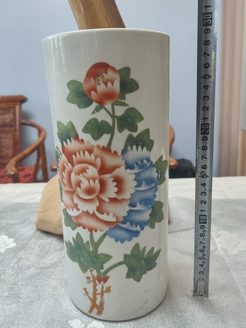 古玩陶瓷民國彩繪牡丹花紋帽筒拍賣，當(dāng)前價(jià)格980元