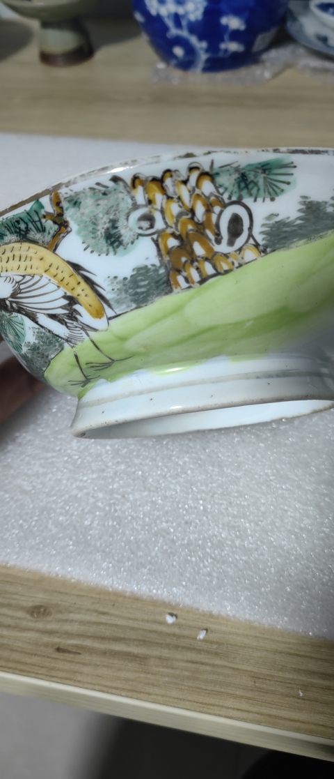 古玩陶瓷松鶴祝壽粉彩供碗拍賣，當(dāng)前價格380元