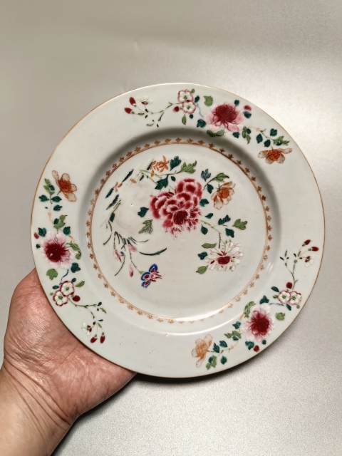 古玩陶瓷清雍乾-花卉紋粉彩盤拍賣，當前價格1500元