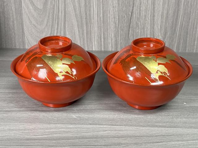 古玩雜項清晚期 描真金花卉紋木胎漆器蓋碗一對拍賣，當前價格230元