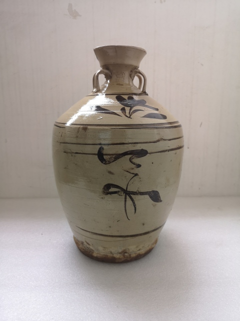 古玩陶瓷褐彩吉語紋四系壺拍賣,當(dāng)前價格750元