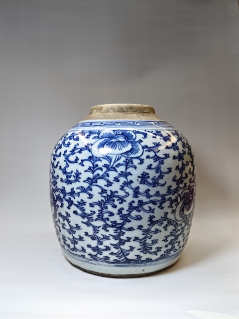 古玩陶瓷青花纏枝牡丹紋罐拍賣，當前價格1000元