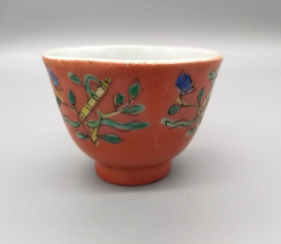古玩陶瓷【清晚期·養眼珊 瑚 紅粉彩八仙杯】拍賣，當前價格488元