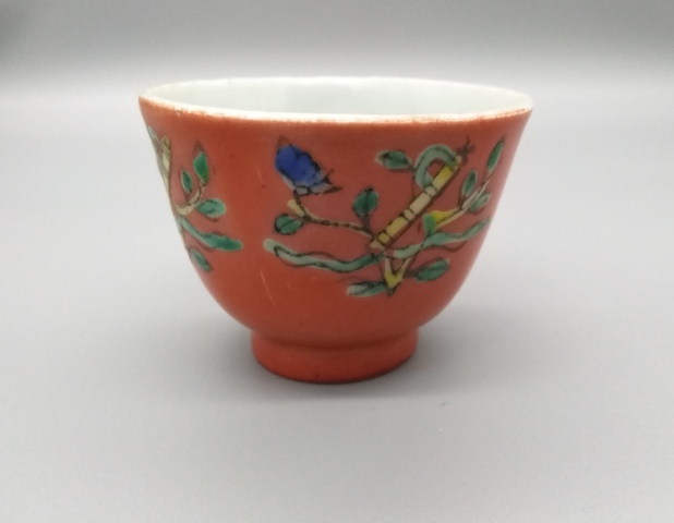 古玩陶瓷【清晚期·養眼珊 瑚 紅粉彩八仙杯】拍賣，當前價格488元