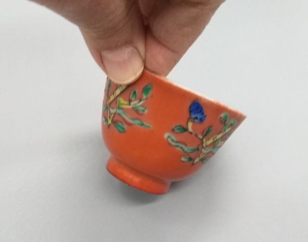 古玩陶瓷【清晚期·養眼珊 瑚 紅粉彩八仙杯】拍賣，當前價格488元