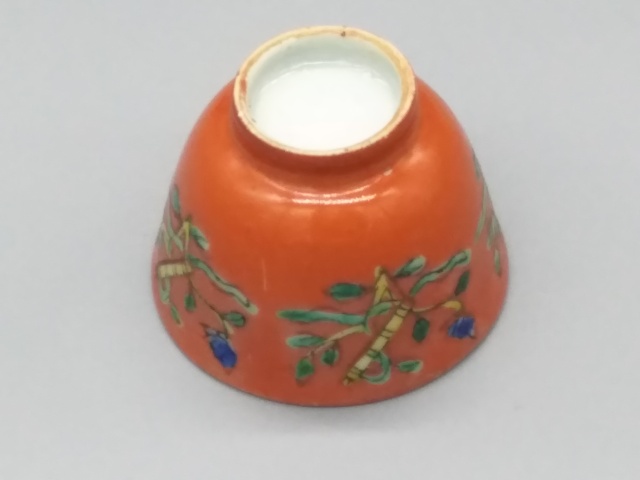 古玩陶瓷【清晚期·養眼珊 瑚 紅粉彩八仙杯】拍賣，當前價格488元