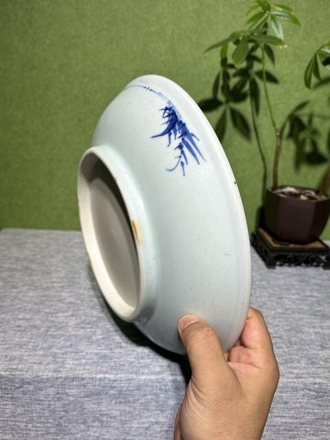 古玩陶瓷清代雍正青花抬頭見喜紋盤拍賣，當前價格26000元
