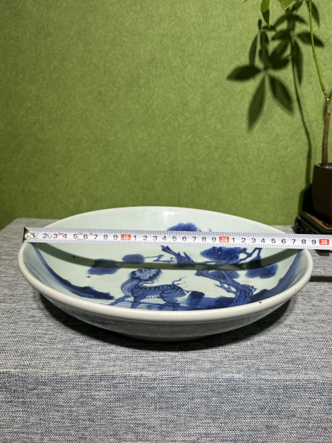 古玩陶瓷清代雍正青花抬頭見喜紋盤拍賣，當前價格26000元