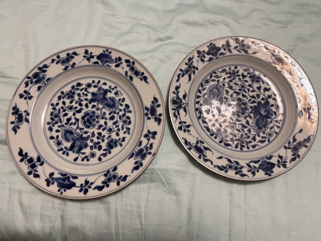 古玩陶瓷清康熙·精品一對青花折枝花卉紋折沿盤拍賣，當前價格3000元