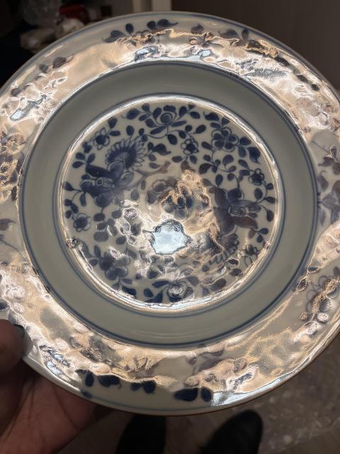 古玩陶瓷清康熙·精品一對青花折枝花卉紋折沿盤拍賣，當前價格3000元