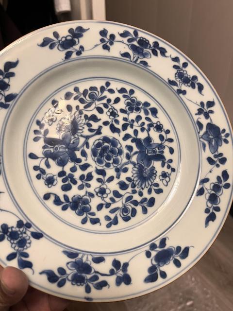 古玩陶瓷清康熙·精品一對青花折枝花卉紋折沿盤拍賣，當前價格3000元