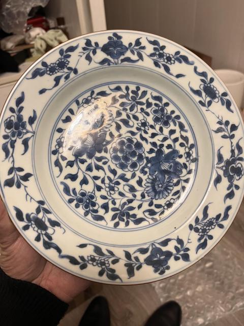 古玩陶瓷清康熙·精品一對青花折枝花卉紋折沿盤拍賣，當前價格3000元
