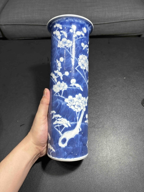 古玩陶瓷清光緒·青花留白冰梅紋花觚箭筒瓶拍賣，當(dāng)前價(jià)格3300元