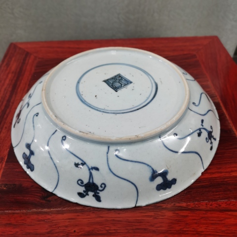 古玩陶瓷雍正時期如意靈芝紋青花盤拍賣,當前價格680元