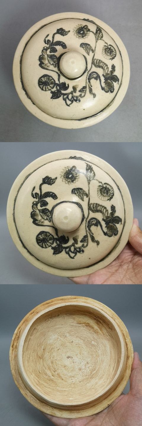 古玩陶瓷明代花卉紋褐彩蓋罐拍賣，當前價格800元