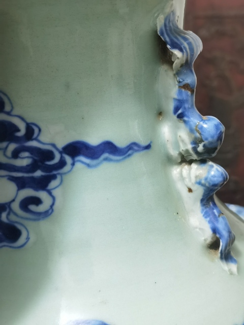 古玩陶瓷清中晚青花人物故事紋盤口瓶拍賣，當前價格6000元