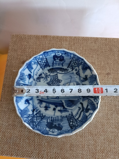 古玩陶瓷康熙青花山水人物紋花口小賞盤拍賣，當前價格280元