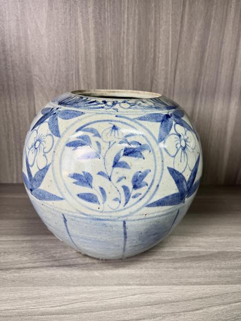 古玩陶瓷清晚期 青花花卉紋西瓜罐拍賣，當前價格360元