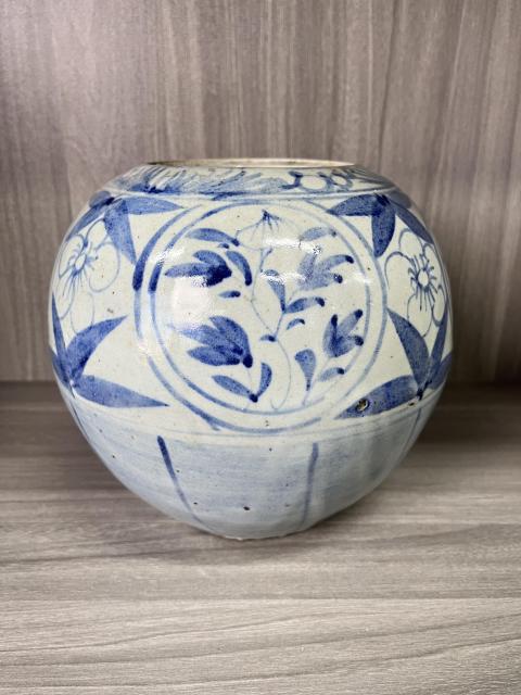 古玩陶瓷清晚期 青花花卉紋西瓜罐拍賣，當前價格360元