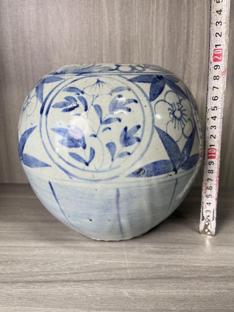 古玩陶瓷清晚期 青花花卉紋西瓜罐拍賣，當前價格360元