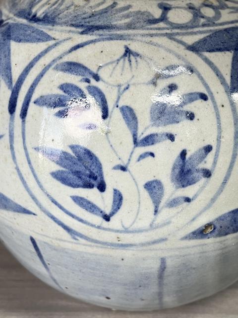古玩陶瓷清晚期 青花花卉紋西瓜罐拍賣，當前價格360元