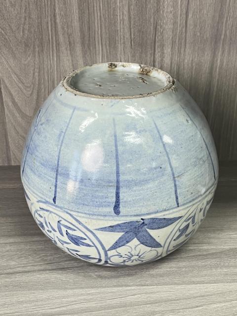 古玩陶瓷清晚期 青花花卉紋西瓜罐拍賣，當前價格360元