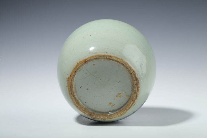 古玩陶瓷清晚·豆青釉青花牡丹紋西瓜罐拍賣，當前價格1242元