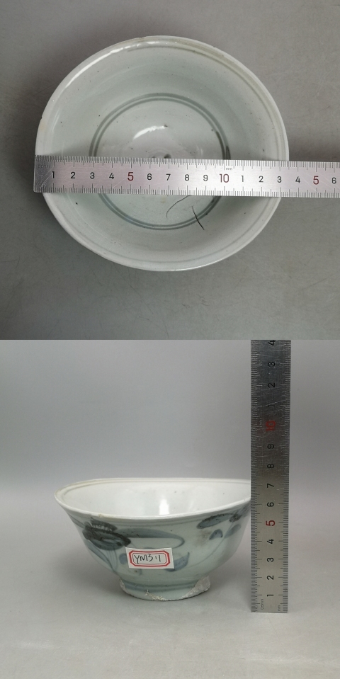 古玩陶瓷明末清初花卉紋青花碗拍賣，當前價格158元