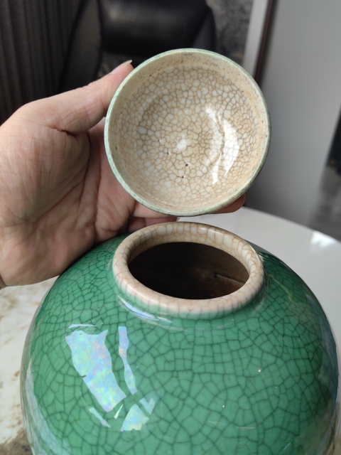 古玩陶瓷晚清綠哥釉茶葉罐拍賣，當前價格9999元