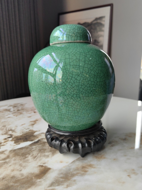 古玩陶瓷晚清綠哥釉茶葉罐拍賣，當前價格9999元