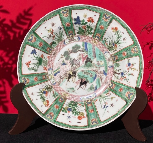 古玩陶瓷康熙五彩鶴鹿同春大盤拍賣，當(dāng)前價格13000元